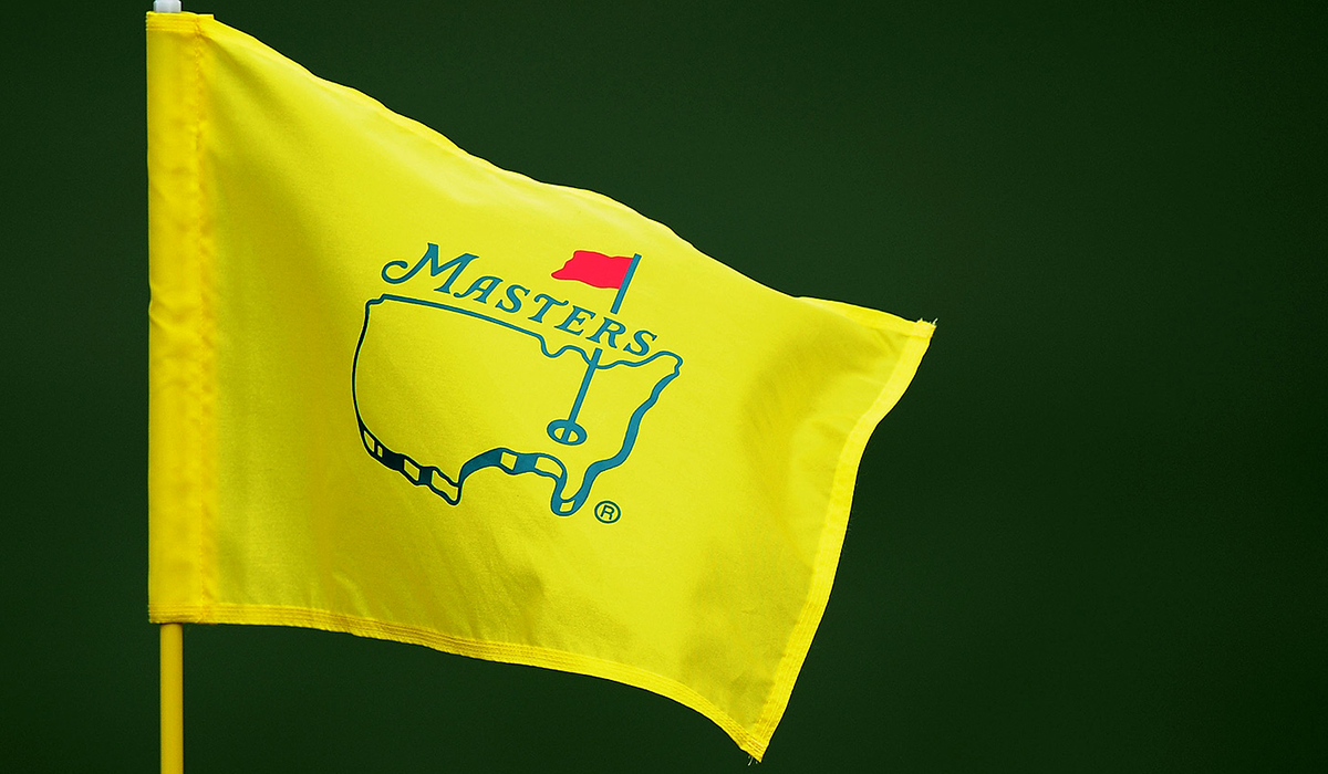 A close up view of the iconic yellow masters pin flag.