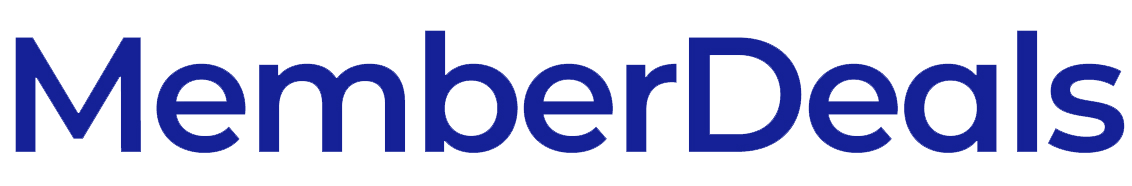 MemberDeals logo showing the words in large, bold, dark blue font with no additional graphics or background.