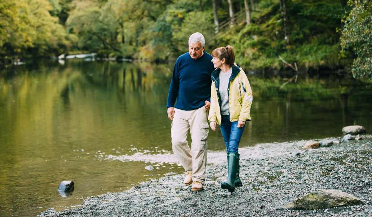 Couple Walking By Lake