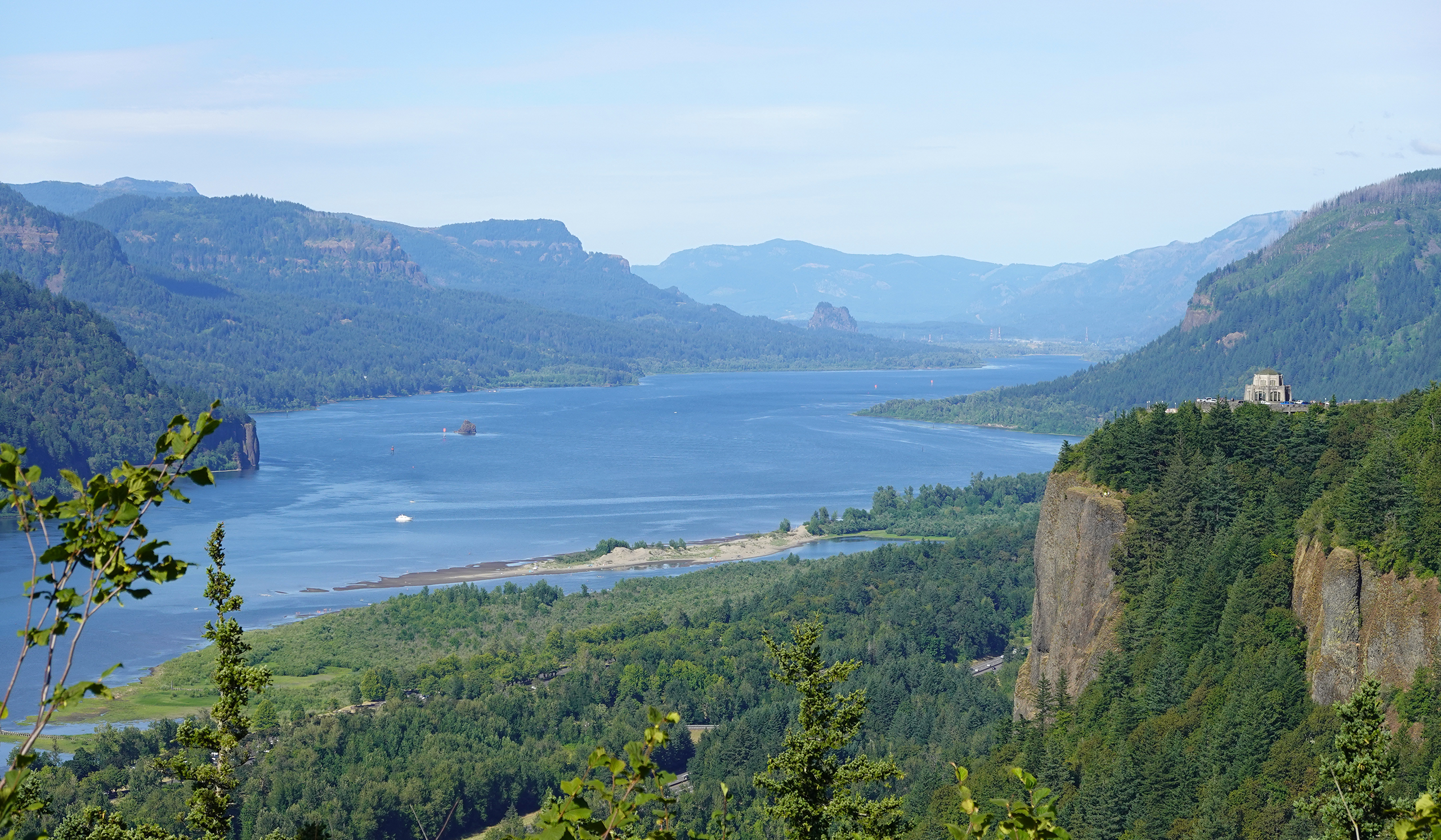 Vista House at Crown Point overlooking the Columbia River Gorge in Multnomah County, Oregon.