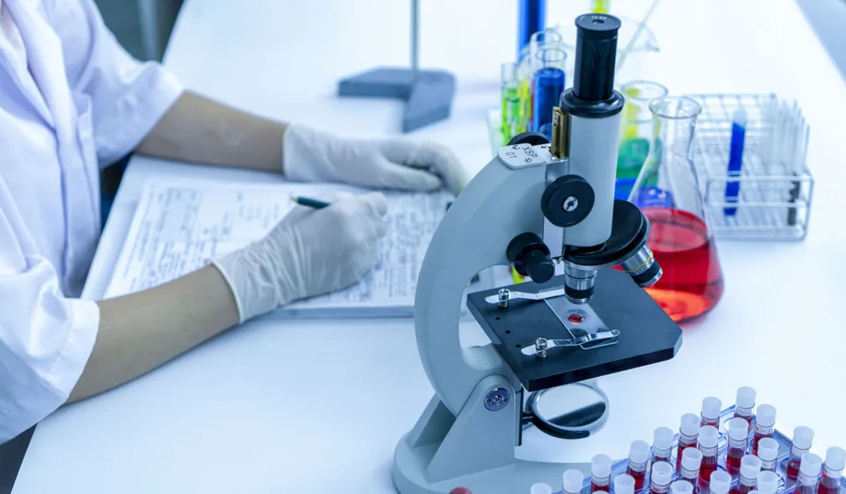 Medical Microscope Lab Gloves Woman