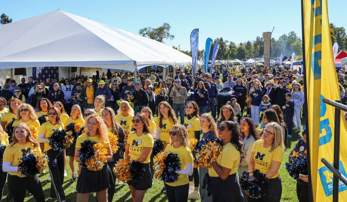 A large crowd looks at a stage.