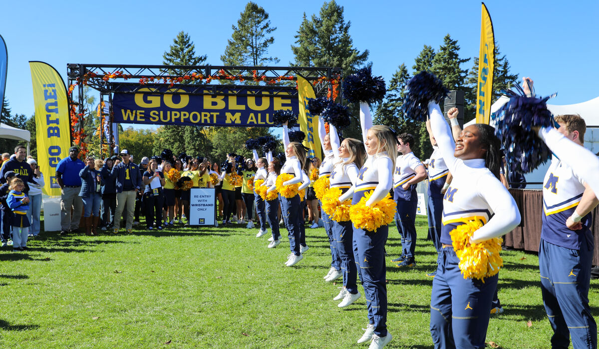 The Michigan cheer team performs