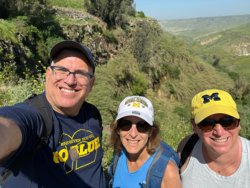 Marc Israel, ’92, Elisa Leopold Moed, ’83, and Abbey Frank, ’93, enjoyed a hike in northern Israel during an April trip.