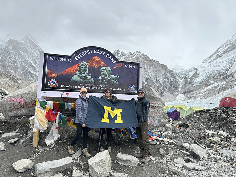 Current U-M student Jaden Adler, Melina Adler, ’94, MHSA’98, and Matthew Adler, ’94, traveled to Nepal and trekked to Everest Base Camp.