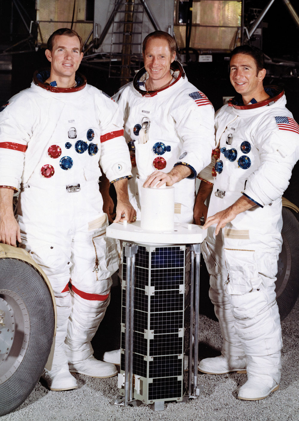 The crew of Apollo 15, from left, David R. Scott, Alfred M. Worden, and James B. Irwin, spent 12 days in space.