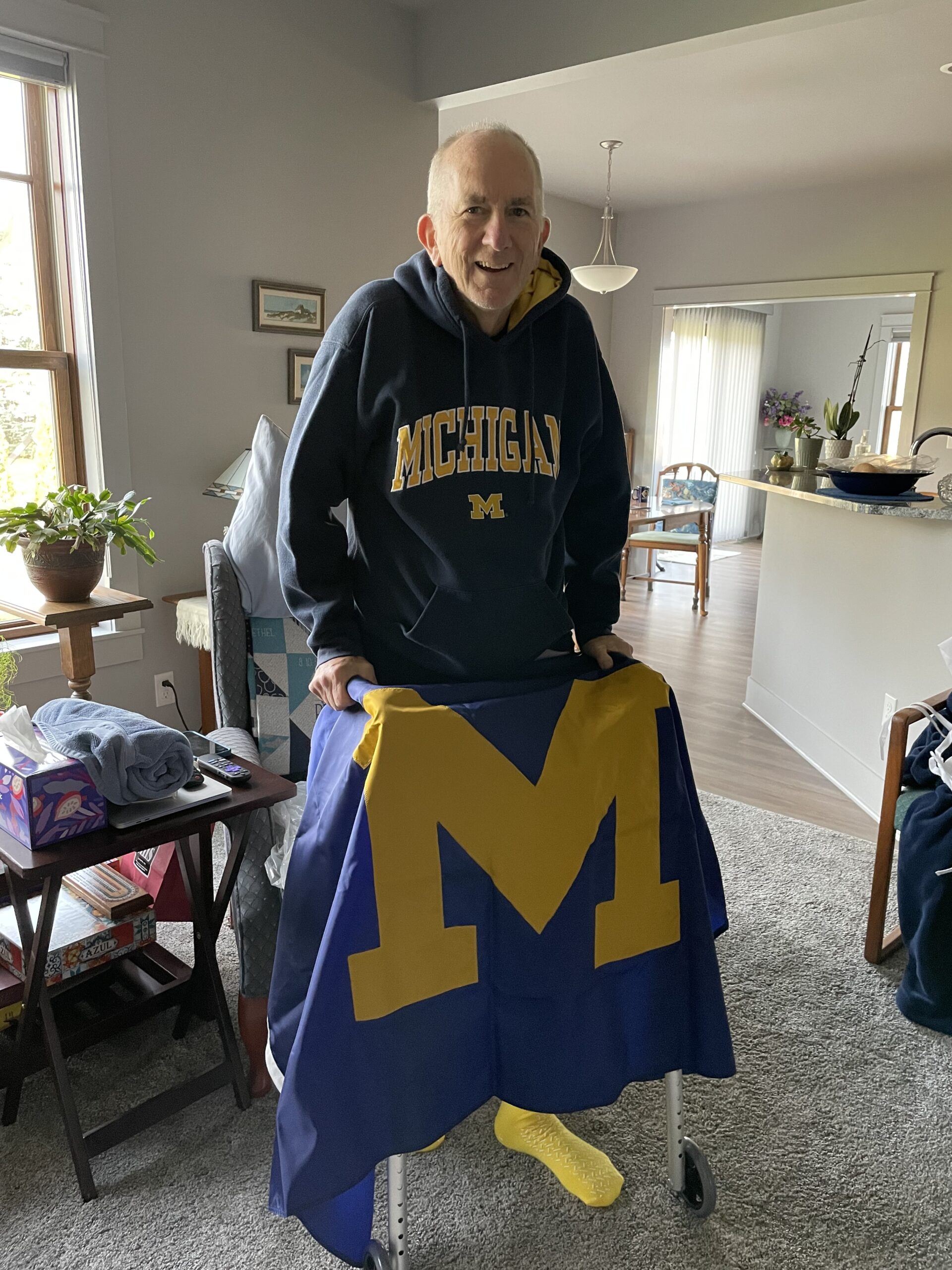 Recuperating at home in Bay City, Michigan, four days after his hip-replacement surgery, Keith Birchler, ’75, JD’78, cheered on the Wolverines as they defeated the Buckeyes this past football season.