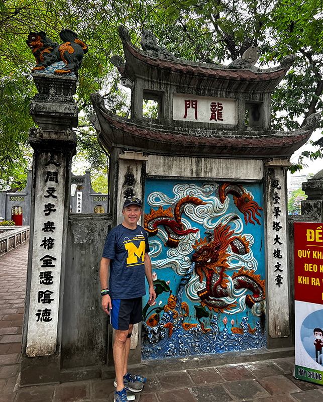 Mark Bookman, ’87, his wife, Mary, and some of their friends spent two weeks traveling in Vietnam in May 2023, giving Mark the opportunity to take this picture at the Ngoc Son Temple on an islet in Hoan Kiel Lake in central Hanoi.