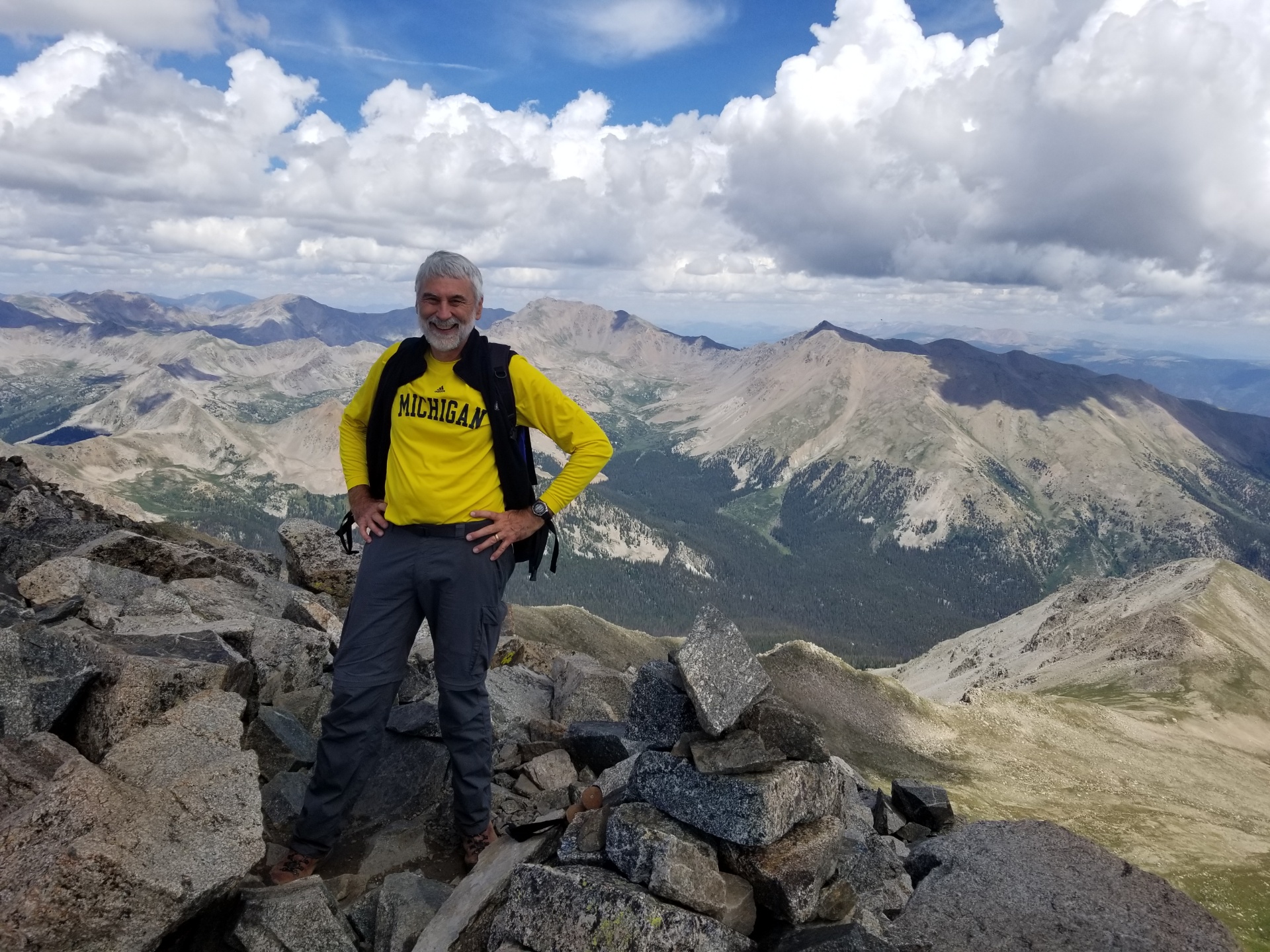 Tom Braschayko, ’77, stood atop Mount Yale near Buena Vista, Colorado – an elevation of around 14,196 feet.