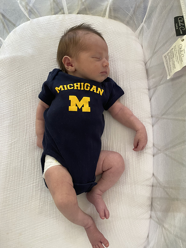 Born in September, Evan, the son of Ben Brown, ’14, was a mere six days old when the Maize and Blue spirit enveloped him in Redwood City, Calif.