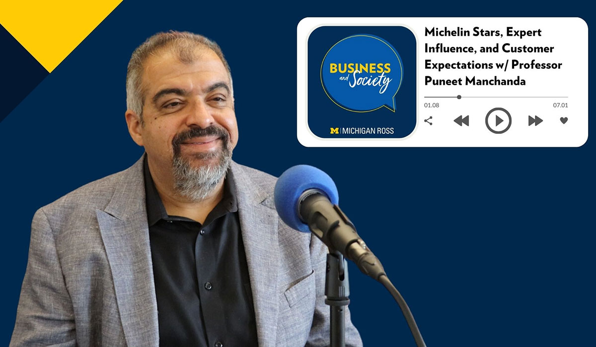 Image of Professor Puneet Manchanda while recording a podcast on his new research on the Michelin Guide.