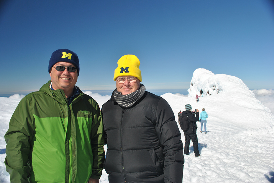 Jeffrey Butson, ’00, and his father Gilbert Butson, ’68, enjoyed the view at the summit of glacier Snaefellsjokull in West Iceland.