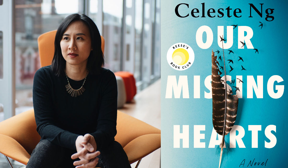 Celeste Ng headshot and cover of "Our Missing Hearts"