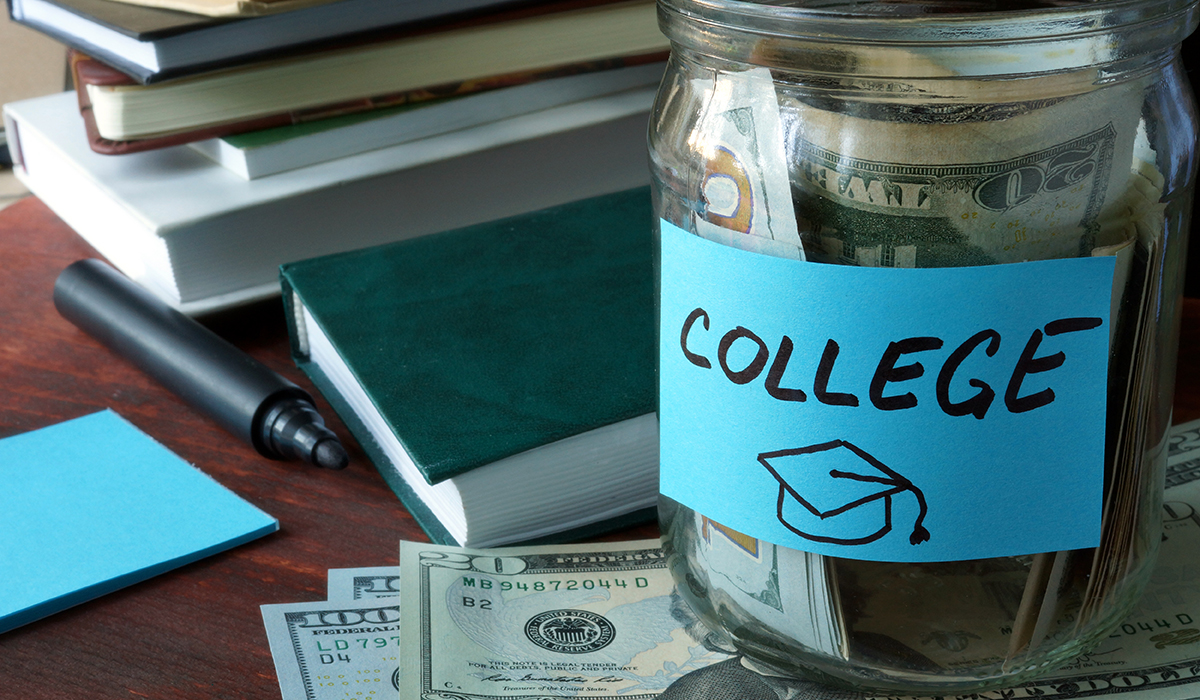 Jar With Label College And Money.