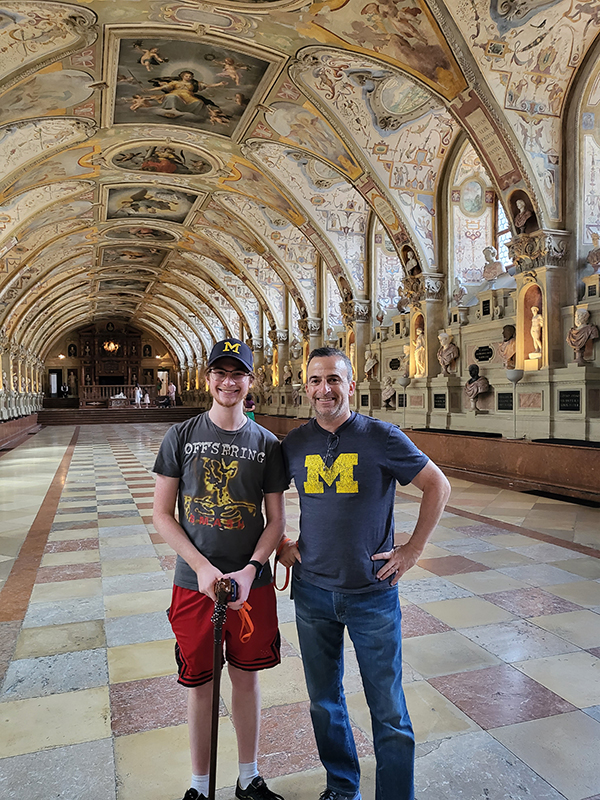 Logan and Matthew Daitch, ’93, visited the Munich Residenz palace in Munich, Germany, in August 2023.