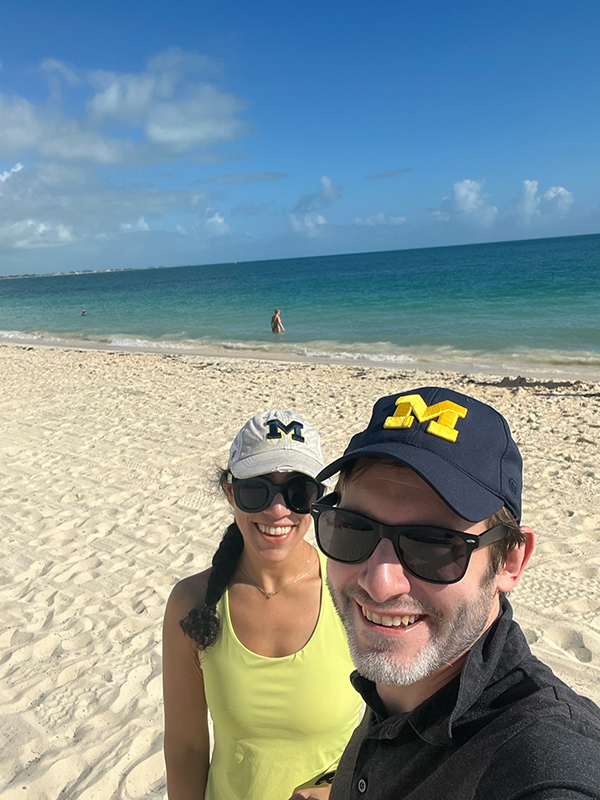 Jack, ’05, MACC’06, and Seema DeCamp, ’07, showed their Maize and Blue spirit while at the Playa Mujeres resort in Cancun, Mexico.