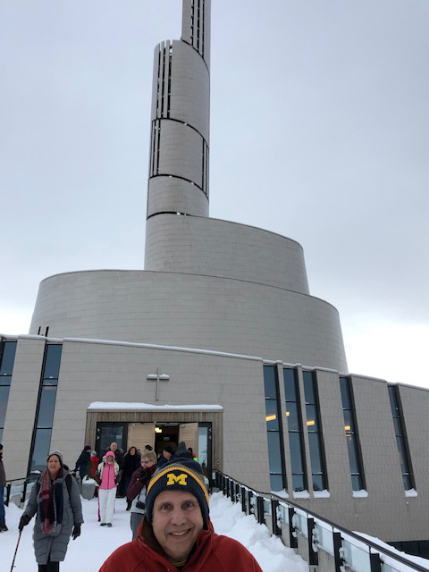 David DeMuro, ’71, traveled more than 300 miles north of the Arctic Circle to visit the Cathedral of the Northern Lights in Alta, Norway.