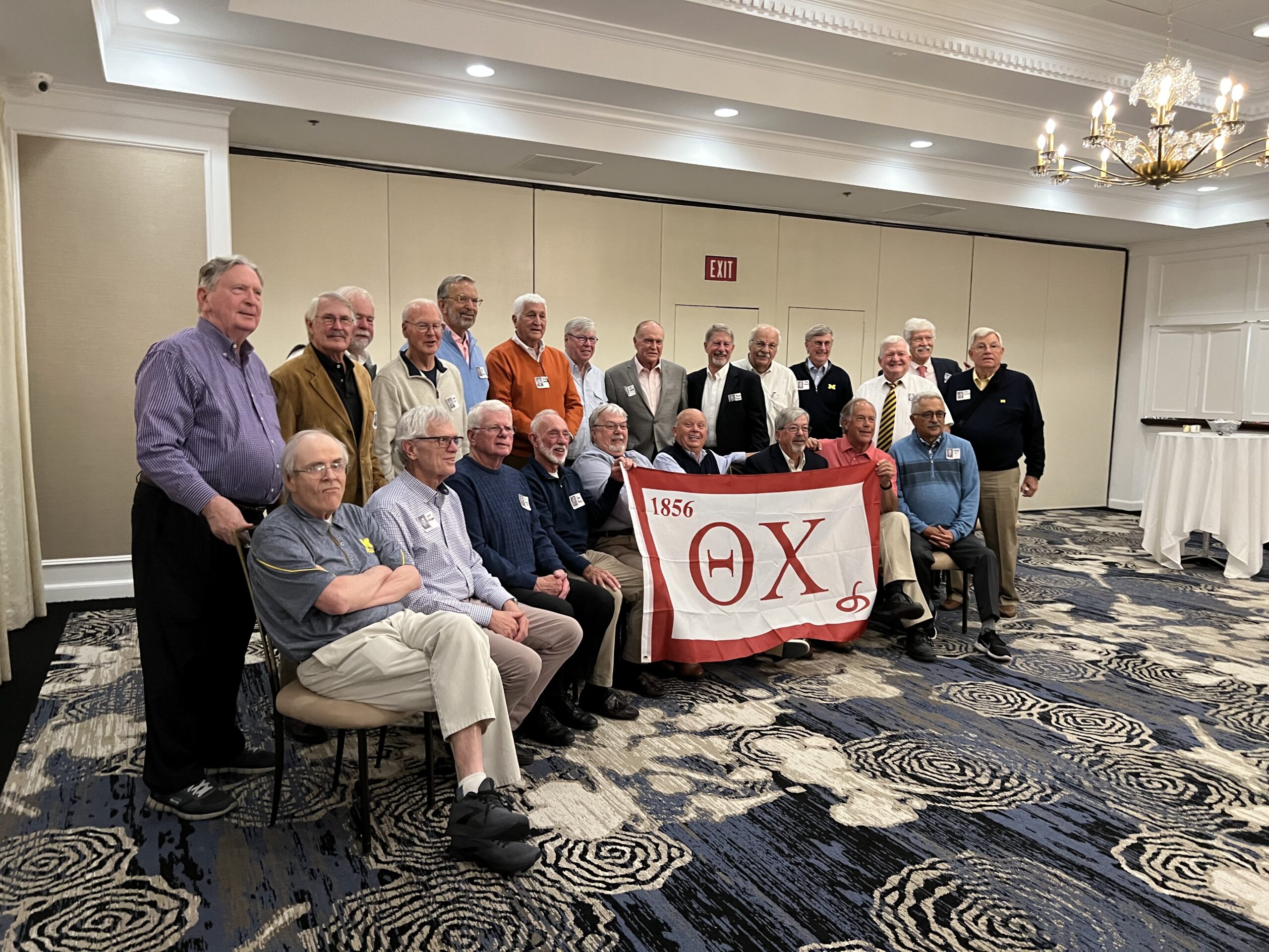 Following a period of pandemic disruptions, William L. Diefenbach, ’72 (front row, second from right), joined his fraternity brothers from the Alpha Gamma chapter of Theta Chi for a homecoming dinner reunion in Ann Arbor.
