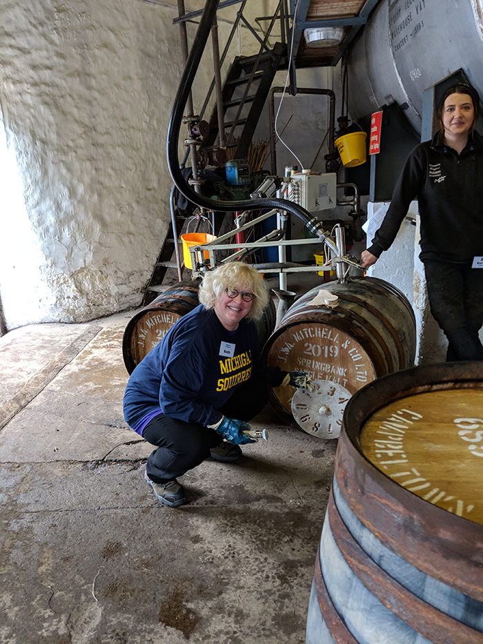 Earlier this year, Beth Cochinger, ’81, took part in the full range of lessons at the Springbank Whisky School in Campbeltown, Scotland. Each year, about 50 people get the chance to work under the supervision of the production team and experience traditional distilling methods.