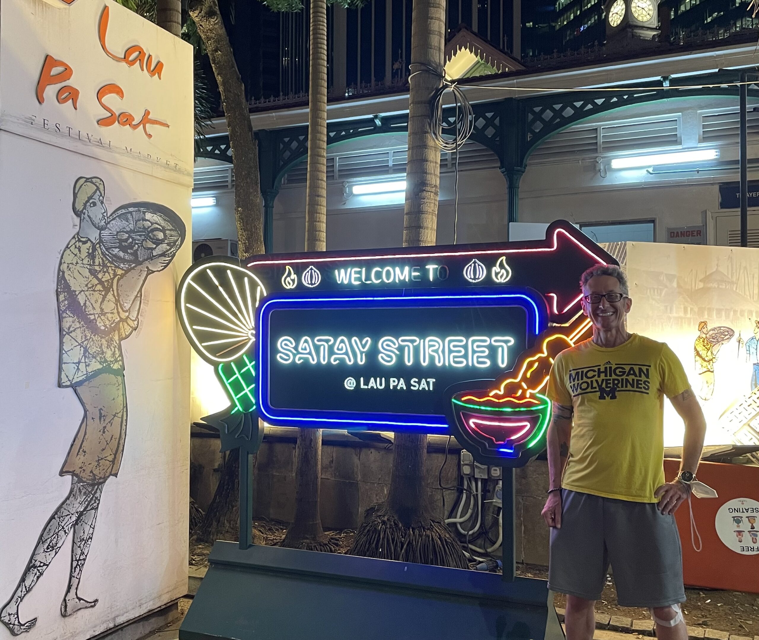 Doug Smith, ’86, MSE’89, visited Singapore’s famous Satay Street at the La Pau Sat hawker market.