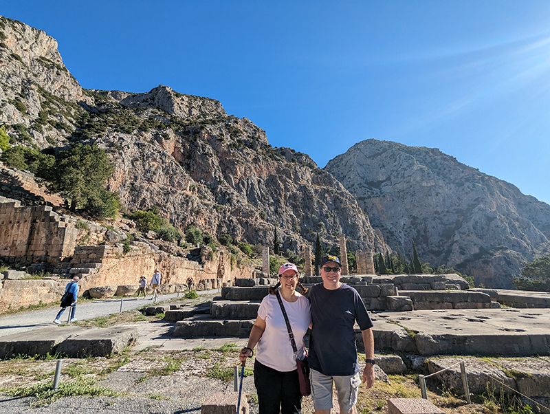 Eric Johnson, ’89, and his wife, Wendy Rosen, visited the Temple of Apollo near Delphi, Greece, in September 2023.
