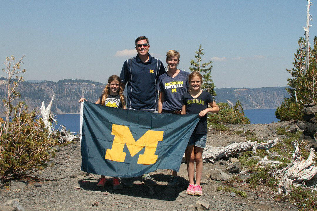 The Eiler family visited Wizard Island in Crater Lake, Oregon: Christian, ’98, Beth, ’98, and daughters Julia and Sydney.