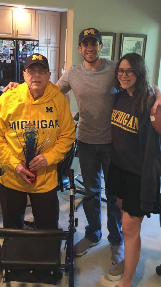 Arnold Epstein sent in this photo of Irving Epstein, MSW’53, celebrating his 90th birthday with his grandchildren, Jeremy and Kayla, wearing his favorite team's apparel.