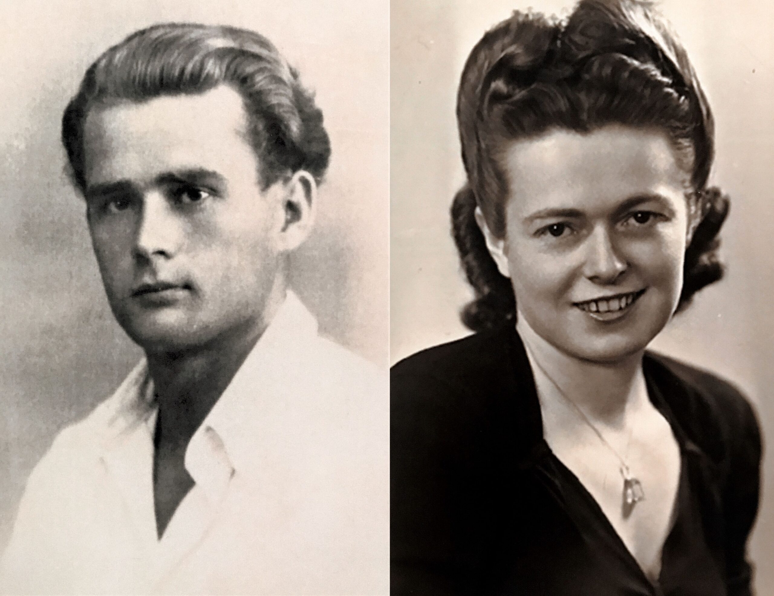 A portrait of Ernest Sarosi from 1942 (left), and a portrait of Marianne Sarosi (Fisch) taken in 1948.