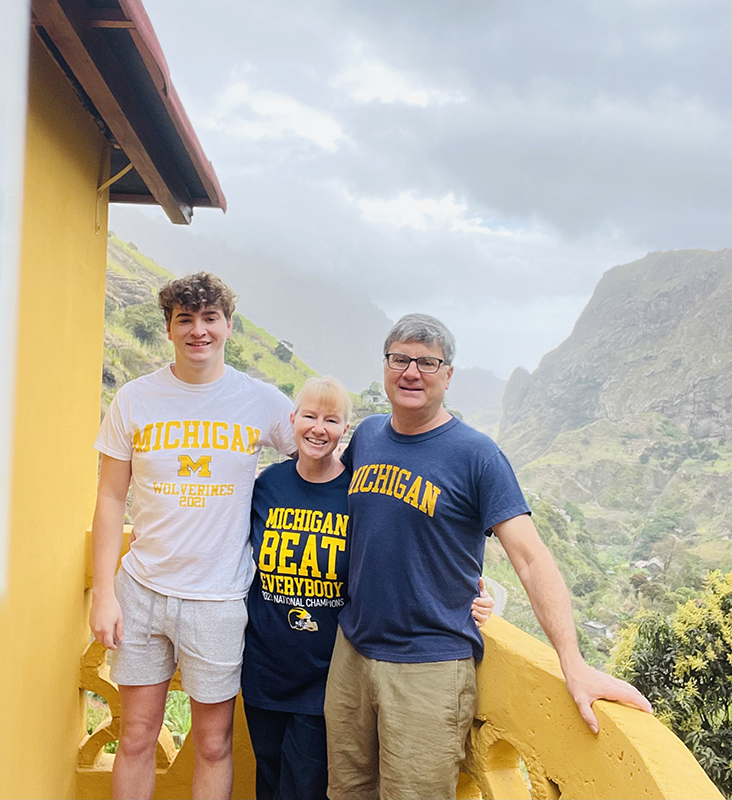 Nicholas, ’21, his mother and lifelong U-M fan, Judy, and father, Dean Etsios, ’86, traveled to Santo Antao, the northernmost island of Cape Verde off the coast of West Africa, in February.