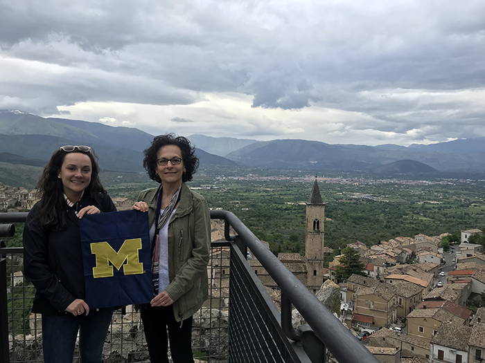 Lydia Farina, ’19, and her mother, Cynthia Tollis Farina, ’83, DNP’16, sent a hearty “Forza Blu!” from their ancestral hometown of Pacentro, L'Aquila, Abruzzo, Italy. This photo was taken atop the tower of Castello Cantelmo-Caldor.