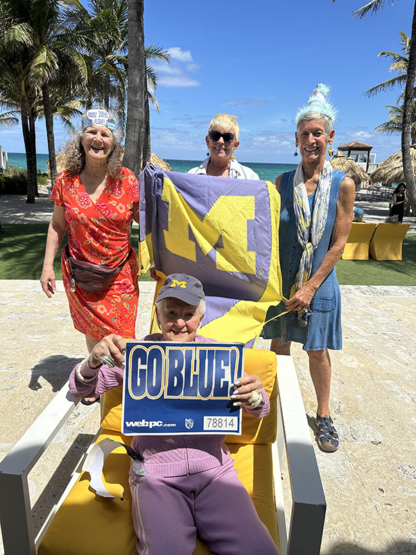 Alene L. Fishbein, ’45 (seated front), celebrated her 100th birthday on April 17, 2024, with a party in Golden Beach, Florida. Attendees included her daughter, Sue Ann Fishbein, ’70 (left), Tanja Lahti, ’72 (middle), and Cathy C. Mancino, ’71. Alene was honored by the mayor of Golden Beach and presented with a key to the city for her contributions and activism spanning many years. Alene was certified as a learning disabilities teacher after getting a master’s degree in learning disabilities at Northeastern Illinois University and taught for about 10 years full-time in Chicago public schools. She had 9 children and has 25 grandchildren. Alene enjoyed non-credit classes regularly at Florida International University until age 94.