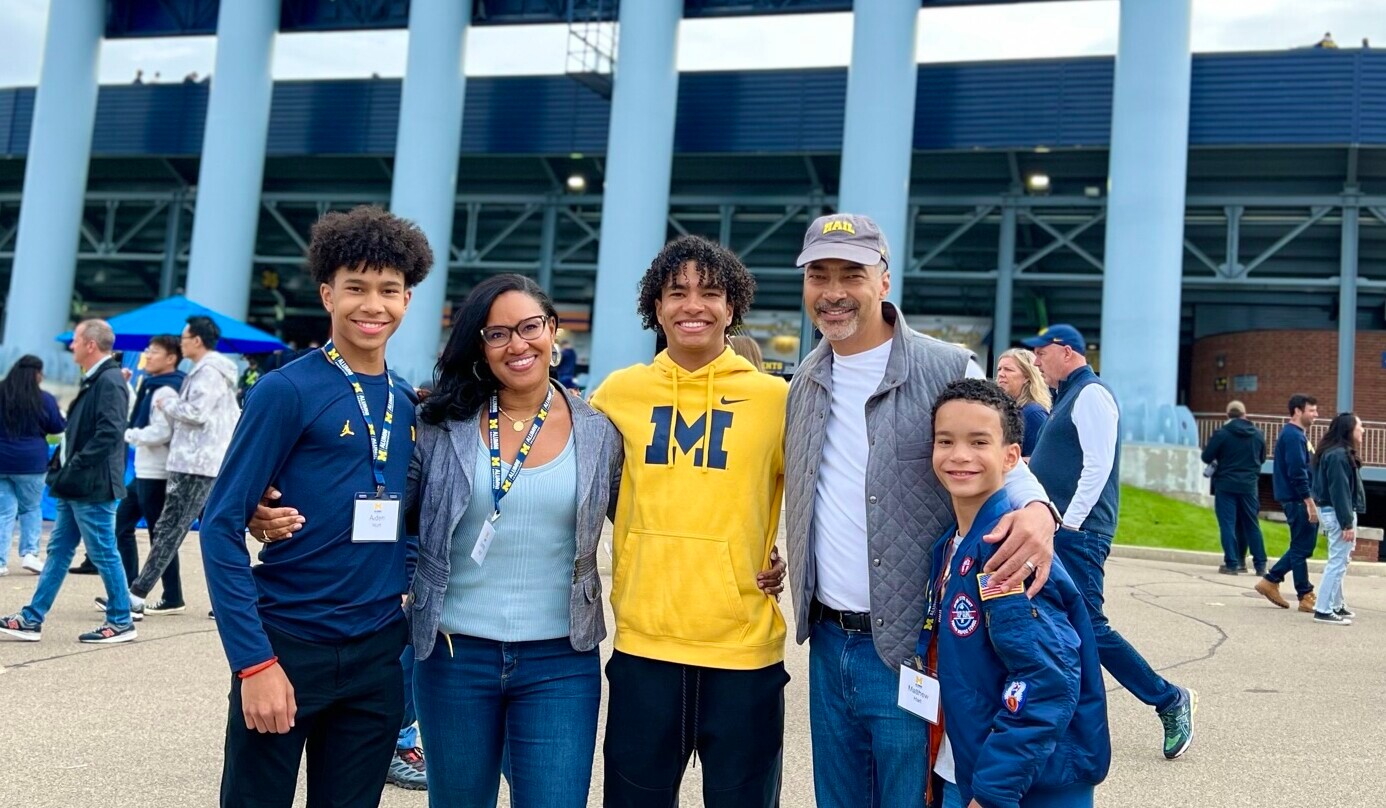 The Hart family, Aidan, Dontrey, Jonah, Brett, and Matthew, during a visit to the Big House.
