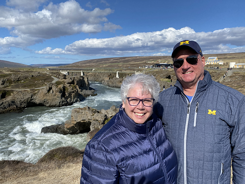 Celebrating their 30th wedding anniversary, Paula Salerno Herbart, ’92, and Ken Herbart, ’86, MARCH’88, traveled to Akureyri, Iceland, in May 2023.