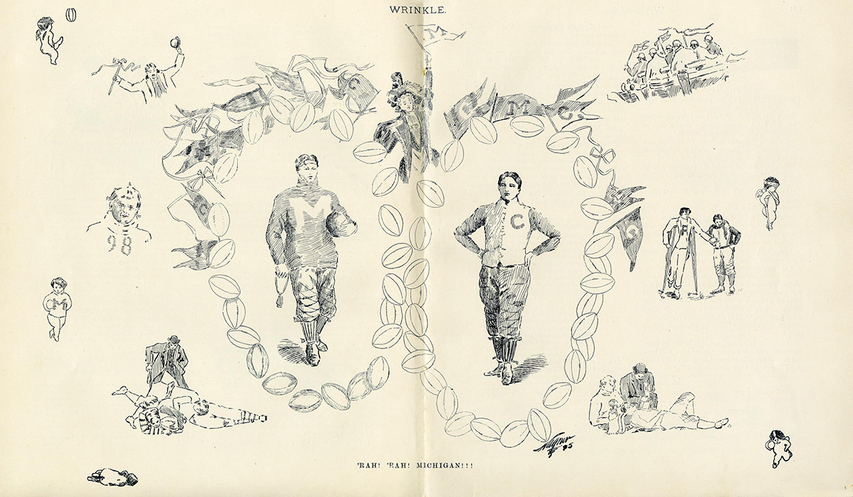 Wrinkle, a U-M student humor magazine of the time,commemorated the 1894 game with this cherub-laden illustration