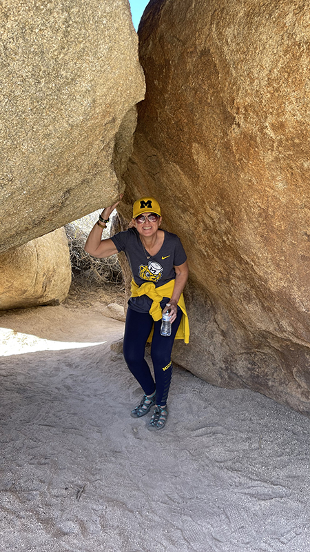 Neither the rock nor the hard place could keep the U-M spirit Meredith Holtz, ’91, stuck in one place as she explored Joshua Tree National Park in California.