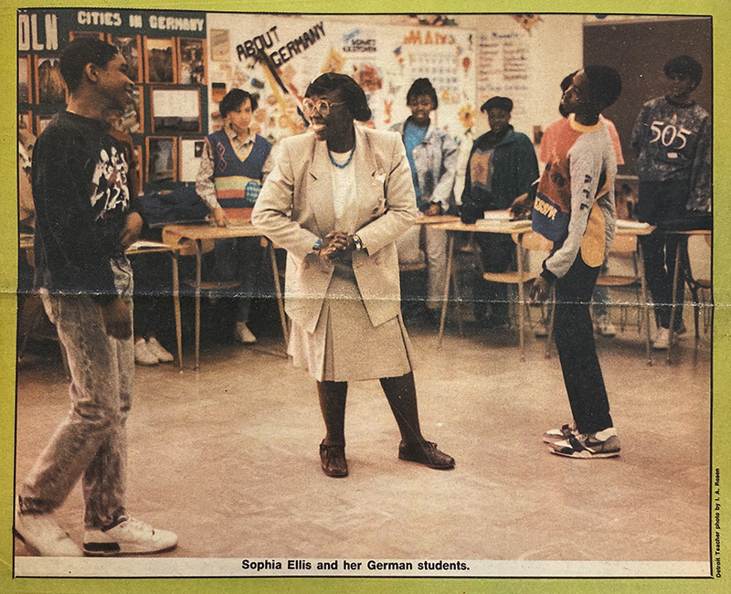 Sophia and her German students at Martin Luther King, Jr. High School, published in The Detroit Teacher on May 31, 1988.