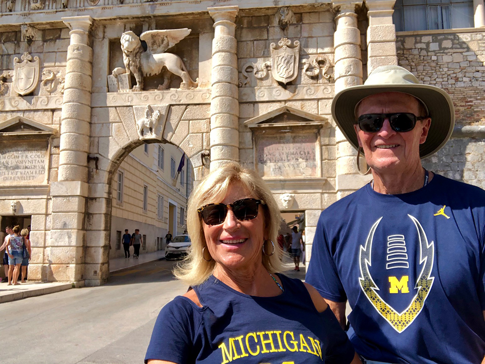 Lori Jackson-Imhof, ’80, and her husband, Martin, enjoyed the spectacular architecture in Zadar, Croatia, while celebrating their 31st anniversary on a Mediterranean cruise.