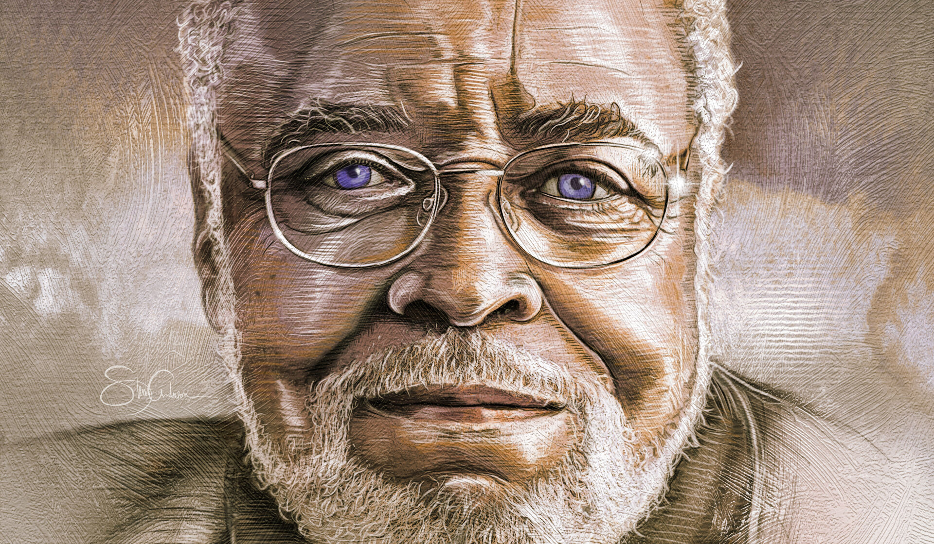 Illustrated portrait of James Earl Jones as he appeared in his older years.