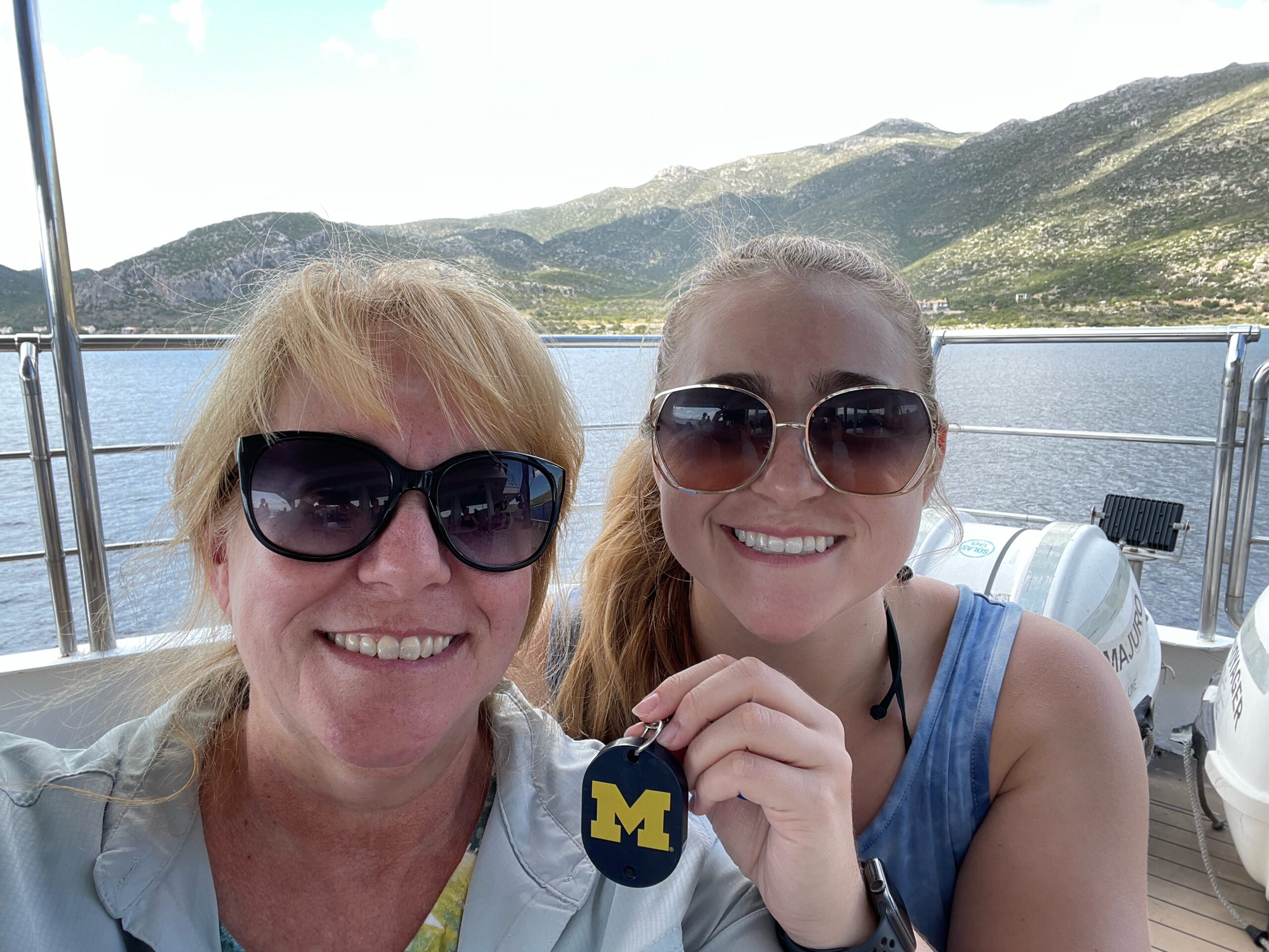 Karen Samuels Jones, ’84, and her daughter, Shannon Jones, ’18, went sailing on the Voyager of the Seas cruise, touring the Aegean Sea near Syros, Greece, in September 2022.