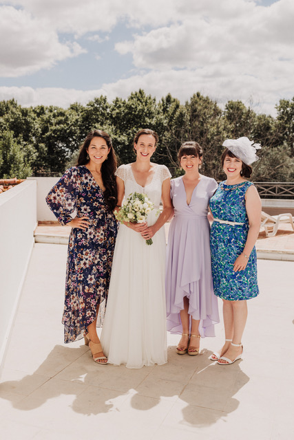 Naomi Kobayashi Roy, ’13; Martha Alves, ’13, MPH’19, MSW’19; Molly Cravens, ’12; and Sarah Cravens, ’11, met while living in the Martha Cook residence hall. They reunited in Evora, Portugal, for Martha’s wedding to Tiago Salvador in June 2022. Despite living so far apart, the time they spent at U-M bonded them forever.