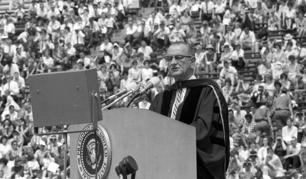 President Lyndon Johnson at U-M Commencement in 1964