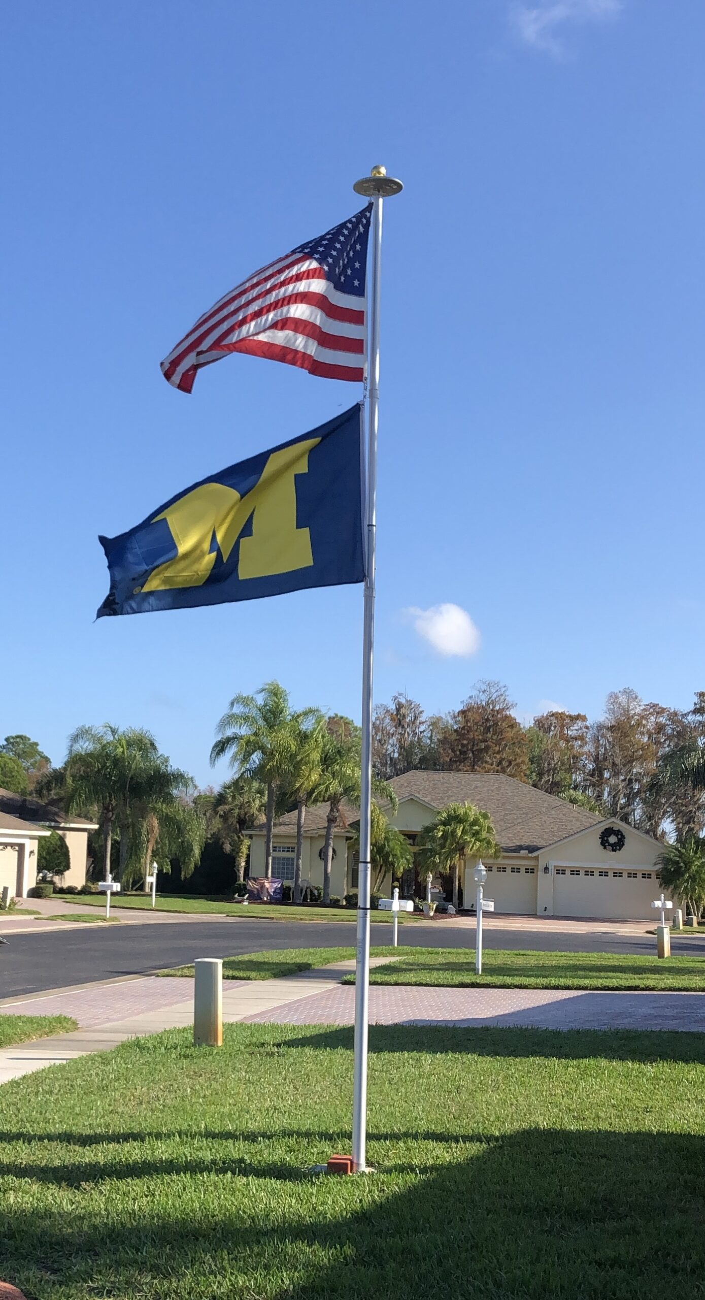 Jerome Langer, ’51, is proud to fly the U-M colors on his property in Trinity, Florida.