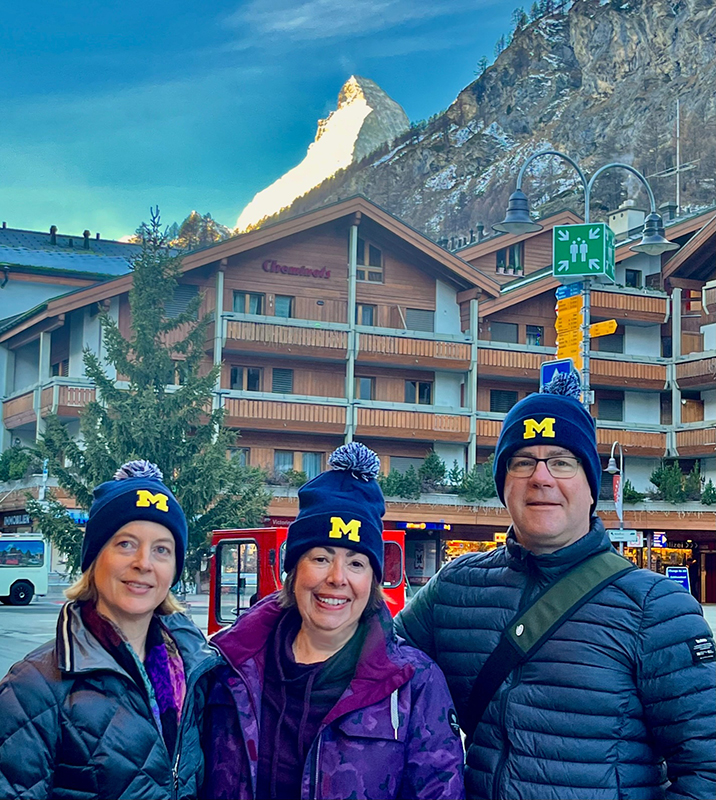 With the Matterhorn looming large in the background, Mary Ellen Lemire, ’91, visited her nephew, Patrick McGuire, PhD’03, and his wife, Almut Mecke, MS’00, PhD’04, in Zermatt, Switzerland.