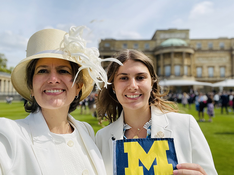 Current student Daphne Welter and her mom, Andrea Level, ’94, were beaming with U-M pride at Daphne’s reception of the Duke of Edinburgh’s Gold Award at Buckingham Palace, London, in May.