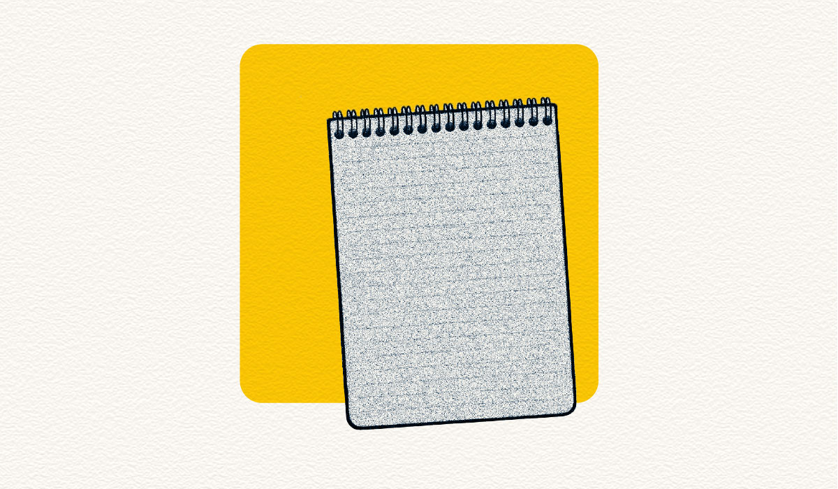 An illustration with a cream-colored, textured background and a maize box that features a notebook.