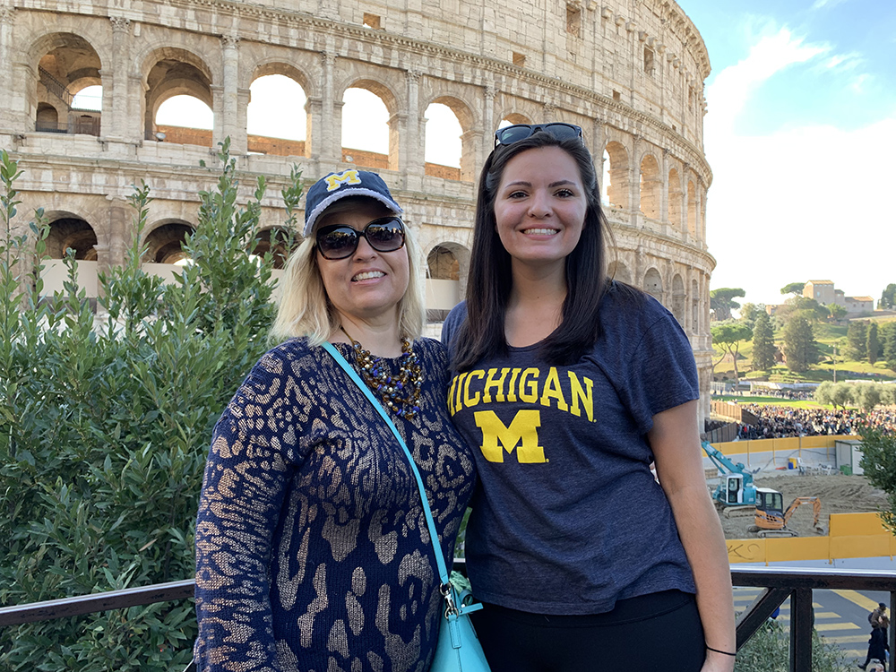 Annemarie Linares, ’86, MD’89, and daughter Lily Anne Linares, ’18, got a great picture in Rome with the Colosseum in the background.