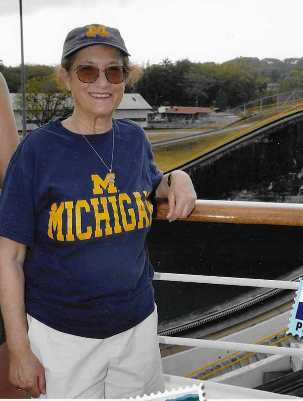 Doris Rubenstein, ’71, wasn't the only one sporting Michigan regalia while cruising aboard the Eurodam ship, but she made sure that our university was well represented when transiting the Panama Canal.