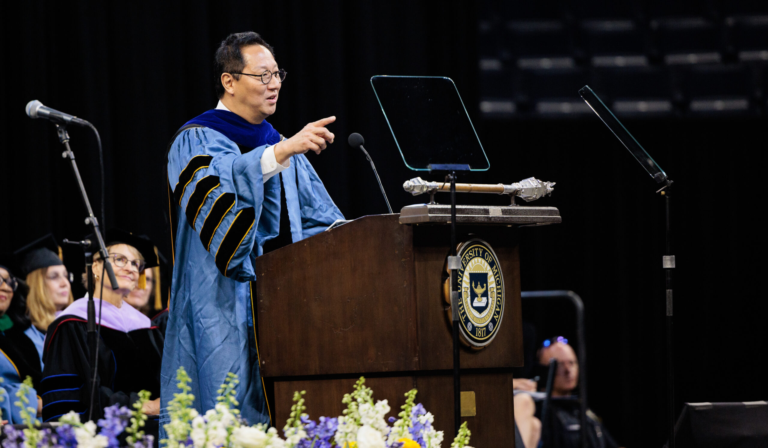 President Santa Ono Speaks At A Podium At Fall 2024 New Student Convocation.