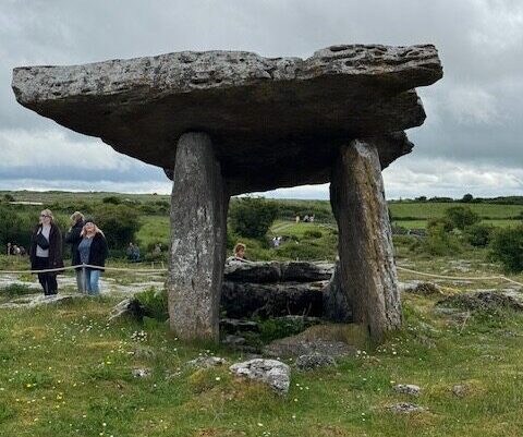 A view of Poulnabrone Dolmen, located in the Burren region of County Clare, Ireland.