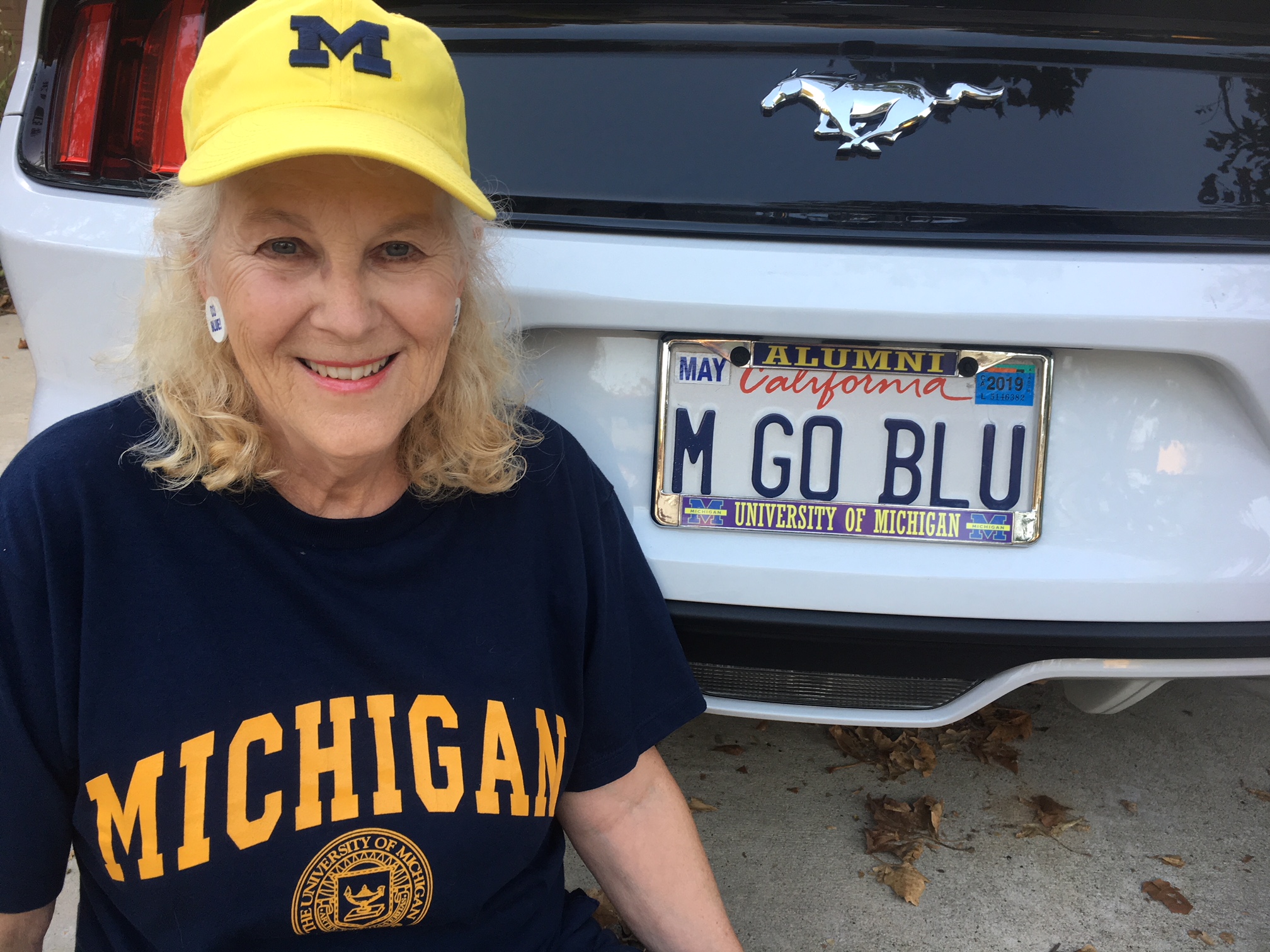 Upon learning in 1980 that the GOBLUE plate was already taken in California, Maureen Jones, ’67, MA’72, selected the plate above. She says it has given her “years of joy,” with people honking as they pass and giving her the thumbs-up sign.